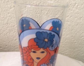 4 glasses, design psychedelic woman, vintage 1970