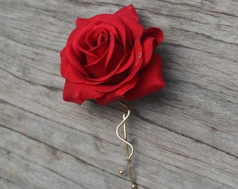 Wedding Flower Hair Clip-Real Touch Red Rose Hair Clip, Rose Hair Clips, Bridal Hair Flower, Flower Girl Hair Pin