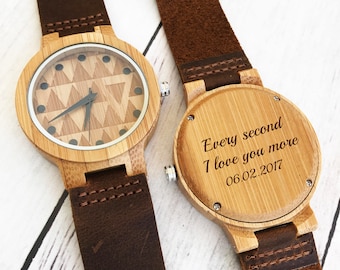 Mens Gift Fathers Day Gift For Men Wooden Watch Personalized Wood Watches for Men Leather Watch Wood Watch Engraved Wood Watch Gift for Him