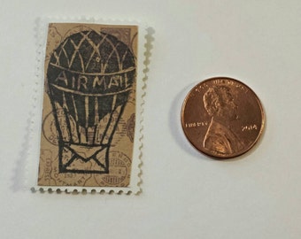 Airmail Balloon Relief-Printed Artistamp/faux postage stamp