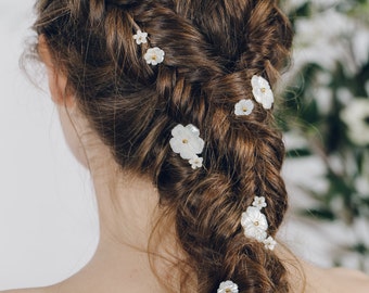 Flower hair pins, floral hair pins, mother of pearl flowers, plait hair pins, hair pins plait set, flower plait set, hair pins set - Minna