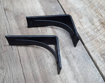 Shelf brackets, *SET of 2* support shelving, rack, steel, bent, flat bar, industrial, rustic, raw, wrought iron, metal,