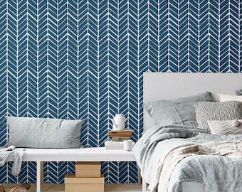 Self adhesive vinyl wallpaper - Chevron pattern print - 026 WHITE/ NAVY