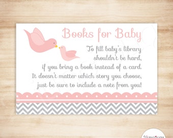 Pink Little Bird Baby Shower Book Request Cards - Baby Girl Shower - Invitation Insert Card - PRINTABLE, INSTANT DOWNLOAD