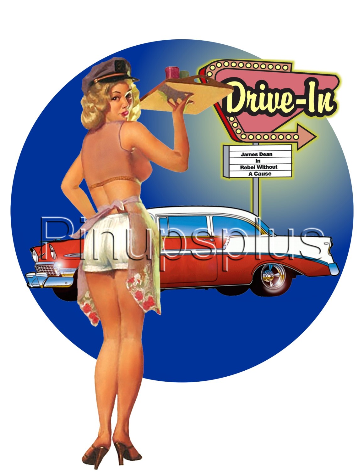 Retro 50s Drive In Pinup Carhop Waterslide Decal For Guitars