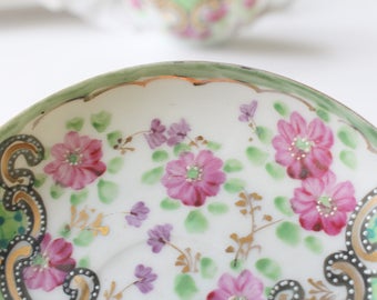 TEA CUP, Vintage Porcelain, Tea Cup & Saucer, Nippon Era, Hand Painted, Japan, Replacement China