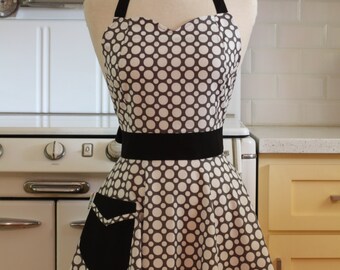 The BELLA Vintage Inspired Grey and White Dot Full Apron