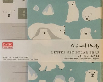 Polar bear stationary letter set, 6 envelopes, 12 letter papers, 6 stickers