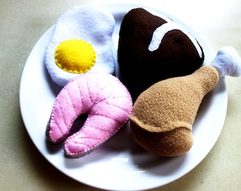 Felt food meat, play food protein, pretend play food, pretend play groceries, toy kitchen food, felt play food, felt food meat, toy food