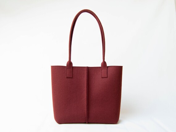 Wool Felt TOTE BAG / maroon tote bag / burgundy bag / womens bag / felt shoulder bag / carry all bag / made in Italy