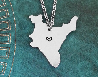 India Necklace India Jewelry India Pendant Country Necklace Indian Gift Long Distance Relationship India Charm Personalized Heart Necklace