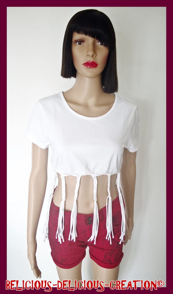 Original Top woman braid! TRACEY! White cotton size L long 61cm belicious delicious creation