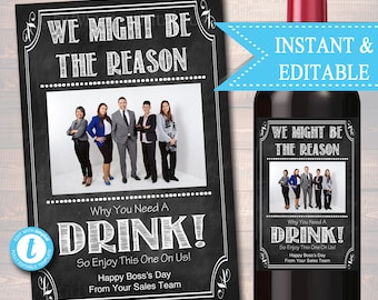 EDITABLE Employer Boss Wine Label Christmas INSTANT DOWNLOAD Birthday Gift Coworker Appreciation Printable Wine Label Gift From Office Staff