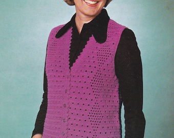 Vintage crochet PDF pattern fringed crocheted vest sleeveless