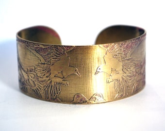 Magpie Brass Cuff Bracelet Etched Brass