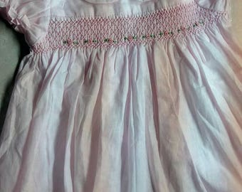 Hand smocked, Baby dress, baby girls dress, party dress, birthday dress , 0-06 months, pink green and white
