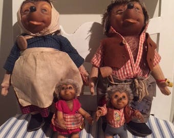 Steiff Vintage Mecki & Micki Hedgehog family from 1950.