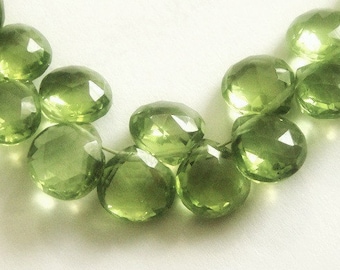 PERIDOT Heart Briolettes, Faceted Brios, 2 MATCHED PAIRS, August Birthstone, 4 pcs Brides, Wholesale Beads, 6.5-7.5mm,