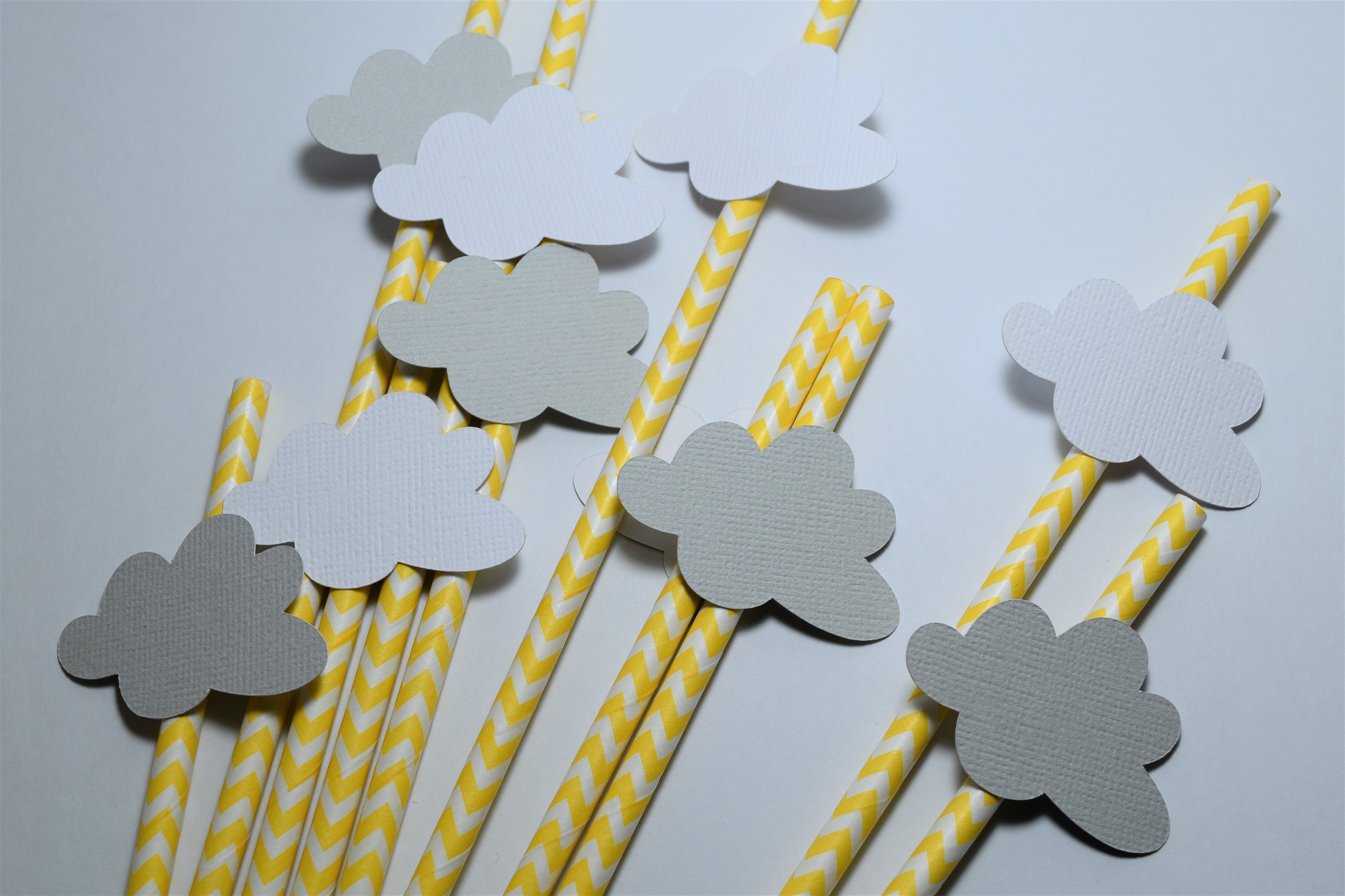 Yellow and Grey Cloud Straws Gender Neutral Party Decorations
