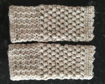 Crocheted fingerless mittens, mitts, aran wool, Mother's Day, gift for her, gift for him, handmade with love in Cornwall