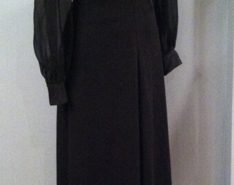 1960s-70s Vintage Black Dress. Rhinestone Buttons. Size Small. FREE US Shipping!