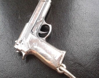 Berette pistol gun sterling silver 925 mens pendant charm necklace