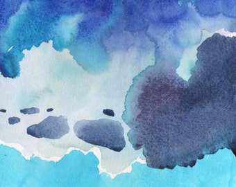 ORIGINAL ABSTRACT WATERCOLOR 8X8 blue sky, blue painting, small original watercolor painting, blue abstract painting, blue abstract