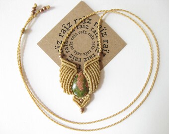 Dainty Macrame Pendant w/ Unakite Stone . Earth Tones . Micromacrame Necklace Quartz Jewelry . Hippie Chic Woodland Reiki Yoga . by raiz