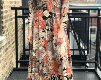 sparkly floral long sleeve maxi dress