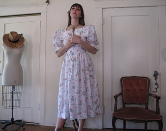 80's Puff Sleeve Roses Dress sz Sm