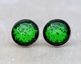 925 Silver Stud Earrings ~ Moss Green