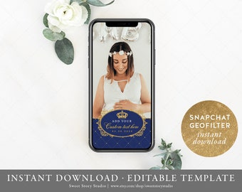 Prince Royal Blue Snapchat Filter | Editable Geofilter | Royal Baby Shower, First Birthday, Gold, Navy, Glitter, Party | DC032