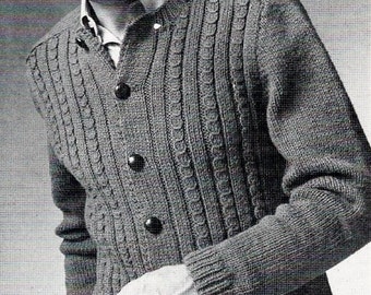 Men's Bulky Cardigan Sweater Vintage Knitting Pattern Download from ...