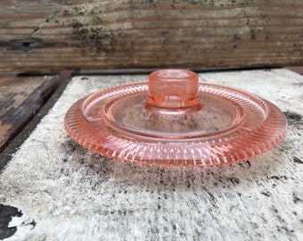 Vintage Pink Vaseline Glass Candle Holder
