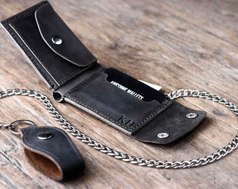 Biker Wallet - Wallet - Men's Dark Leather Biker Wallet - Chain Wallets - Manly Man Wallets -- Listing# 038