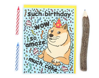 Doge Card, Funny Birthday Card, Dank Memes, Shiba Inu, Dog Lover Gift, Internet Joke, Wow, Pattern, Polka Dots, Cute Gift, Celebration, Fun
