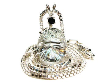 Topaz, white topaz , topaz pendant, white wedding, black and white, anniversary, 18 sterling silver "White Hot"