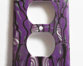 Outlet Plate, Outlet Cover, Electric Plug Cover, Purple with Black and Pearl Detail