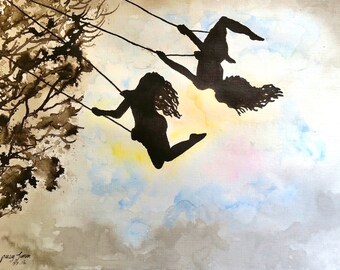 Original painting Happiness .11"x14". india ink
