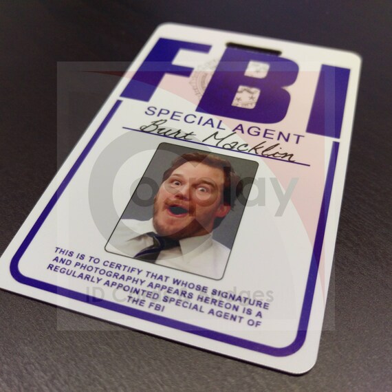 Burt Macklin FBI Cosplay ID Badge Andy Dwyer Parks and