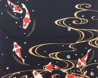 Furoshiki, colored carp, wrapping cloth, koi Japanese fabric, cotton fabric, black, gold, beautiful tapestry, free shipping