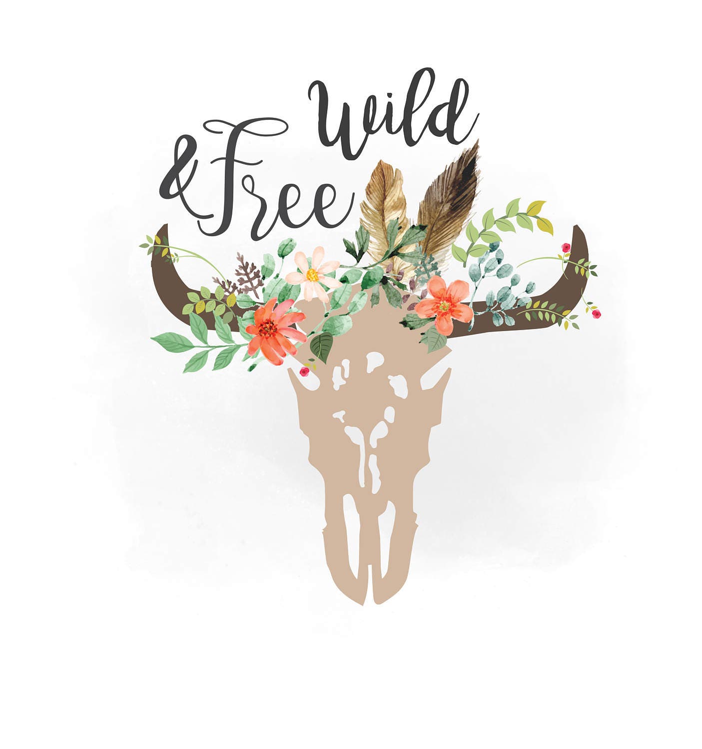 Download Wild and Free svg clipart Boho floral cow Skull Clipart