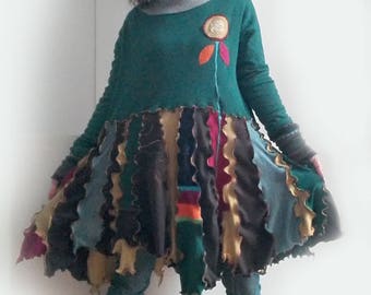 upcycled clothing, upcycling, boho dress, recycled fabric, recycled clothing, stretch, size medium large, bohemian clothing, recycled fashion