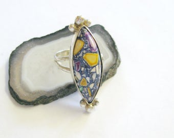 Boho Ring, Unique Ring, Blue and Yellow Ring, Sterling Silver Ring, Statement Ring, Solitare Ring,GemSalad Jewlery