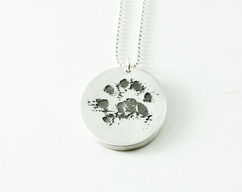 Your Pets Actual Paw Print on a Fine Silver Double Sided Pendant