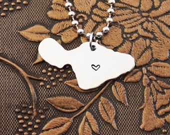 Maui Necklace, Hawaii Necklace Personalized Jewelry, Hand Stamped Necklace, Long Distance Relationship State Necklace Map Necklace Keychain
