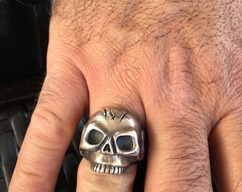 Sterling silver flame skull Made in the USA