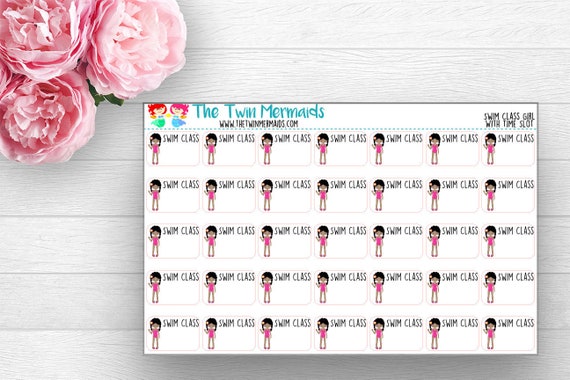 swim class girl with time slot planner stickers