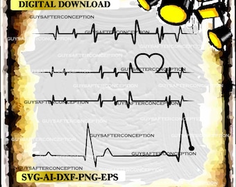 Four Heartbeat Lines Vector Image SVG Files Digital Cutting Files Ai - Eps - PNG - DXF - Svg - A1