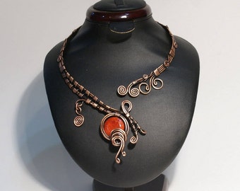 Coral necklace, wire wrapped necklace, red coral necklace, coral Jewelry, statement necklace, red necklace